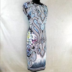 Graphic Paisley & Floral Sheath Fitted Dress STUNNING Pencil Midi 8